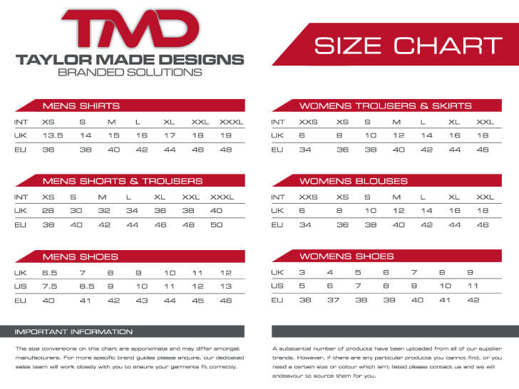 Taylor Shoe Size Chart