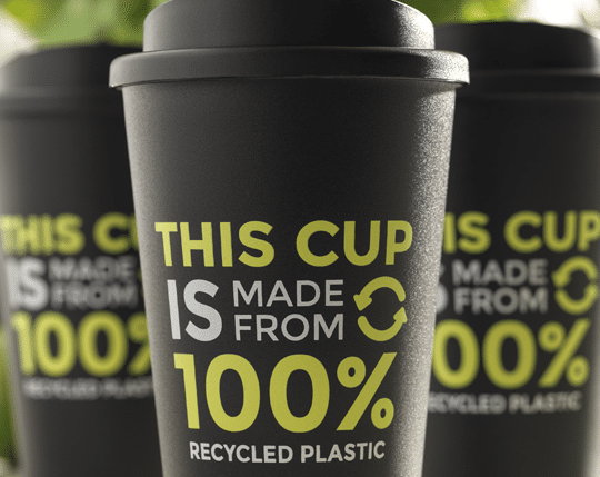 100% RECYCLED PLASTIC COFFEE CUPS